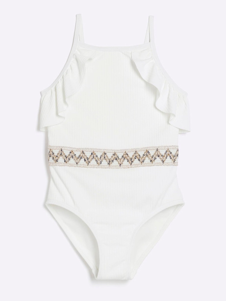 River Island White Girls Ombre Glitter Swimsuit - Image 1 of 6 River Island White Girls Ombre Glitter Swimsuit - Image 1 of 6