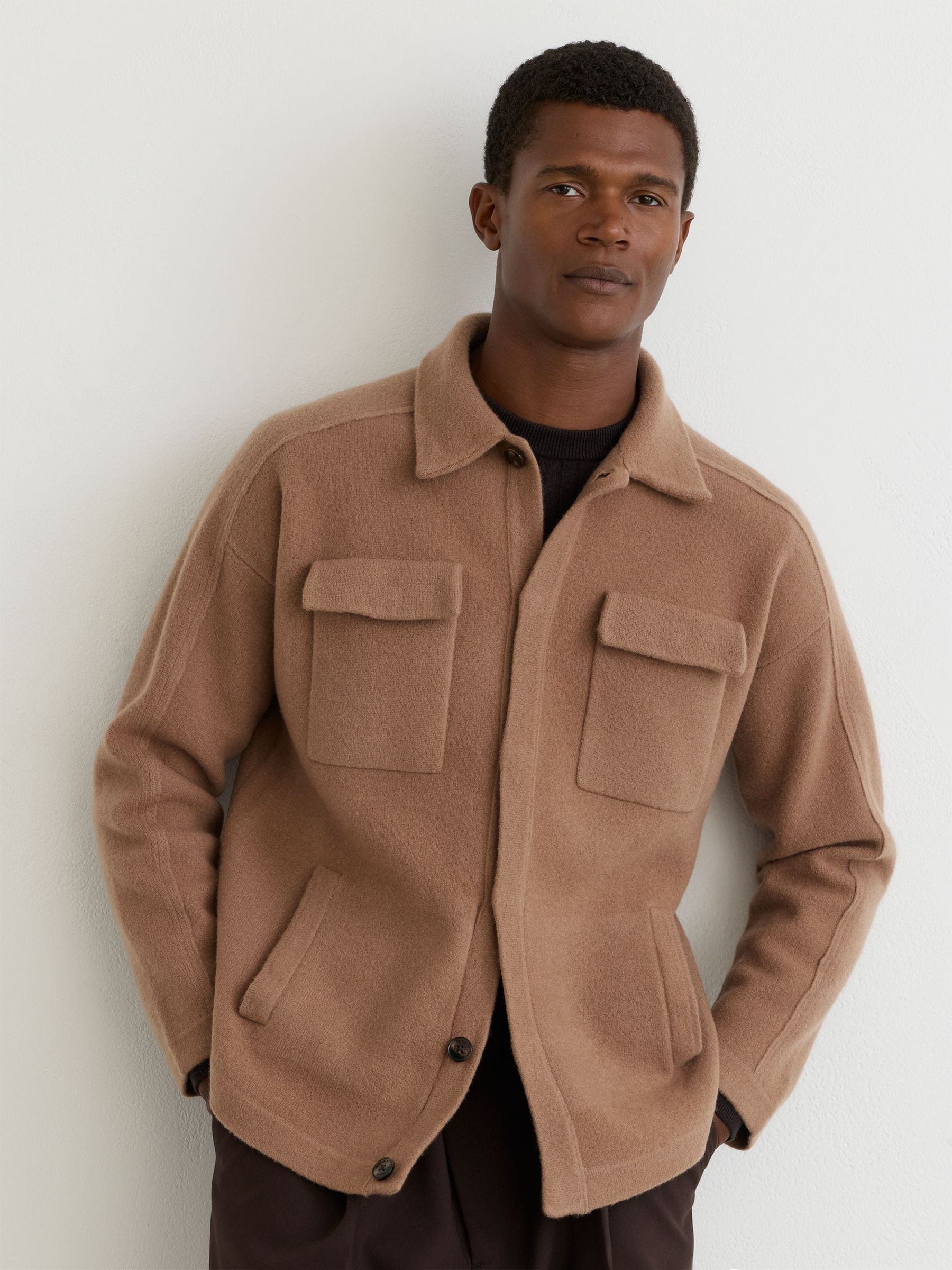 25AW 【極美品】ONE POCKET OVERSHIRT Buy Reiss Camel Lockwood Boiled Wool Twin-Pocket Overshirt from