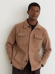 Reiss Camel Lockwood Boiled Wool Twin-Pocket Overshirt - Image 1 of 7