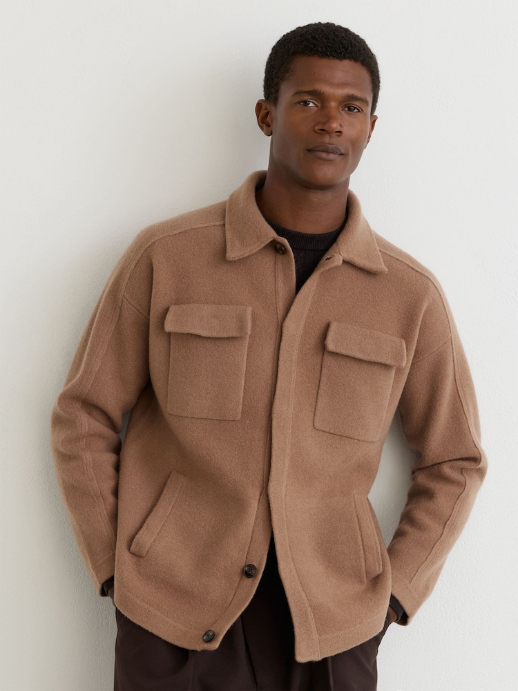 Reiss Camel Lockwood Boiled Wool Twin-Pocket Overshirt - Image 1 of 7