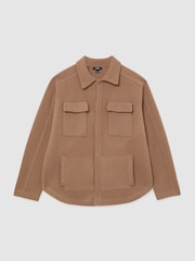 Reiss Camel Lockwood Boiled Wool Twin-Pocket Overshirt - Image 2 of 7