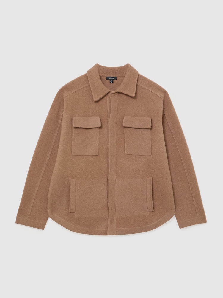 Reiss Camel Lockwood Boiled Wool Twin-Pocket Overshirt - Image 2 of 7