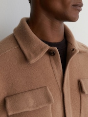 Reiss Camel Lockwood Boiled Wool Twin-Pocket Overshirt - Image 3 of 7