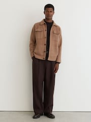 Reiss Camel Lockwood Boiled Wool Twin-Pocket Overshirt - Image 4 of 7