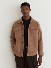 Reiss Camel Lockwood Boiled Wool Twin-Pocket Overshirt - Image 6 of 7
