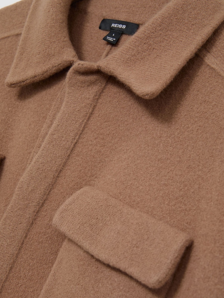 Reiss Camel Lockwood Boiled Wool Twin-Pocket Overshirt - Image 7 of 7