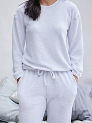 Grey Soft Waffle Long Sleeve Pyjamas - Image 5 of 9