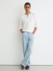 Reiss White Francisco Ribbed Long-Sleeve Henley T-Shirt - Image 1 of 5