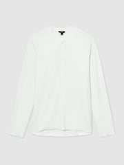 Reiss White Francisco Ribbed Long-Sleeve Henley T-Shirt - Image 2 of 5