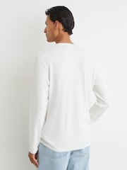 Reiss White Francisco Ribbed Long-Sleeve Henley T-Shirt - Image 4 of 5