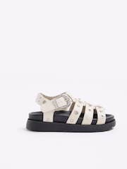 River Island Cream Girls Studded Gladiator Sandals - Image 1 of 4