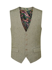 Skopes Green Jude Tweed Tailored Fit Suit Waistcoat - Image 3 of 4