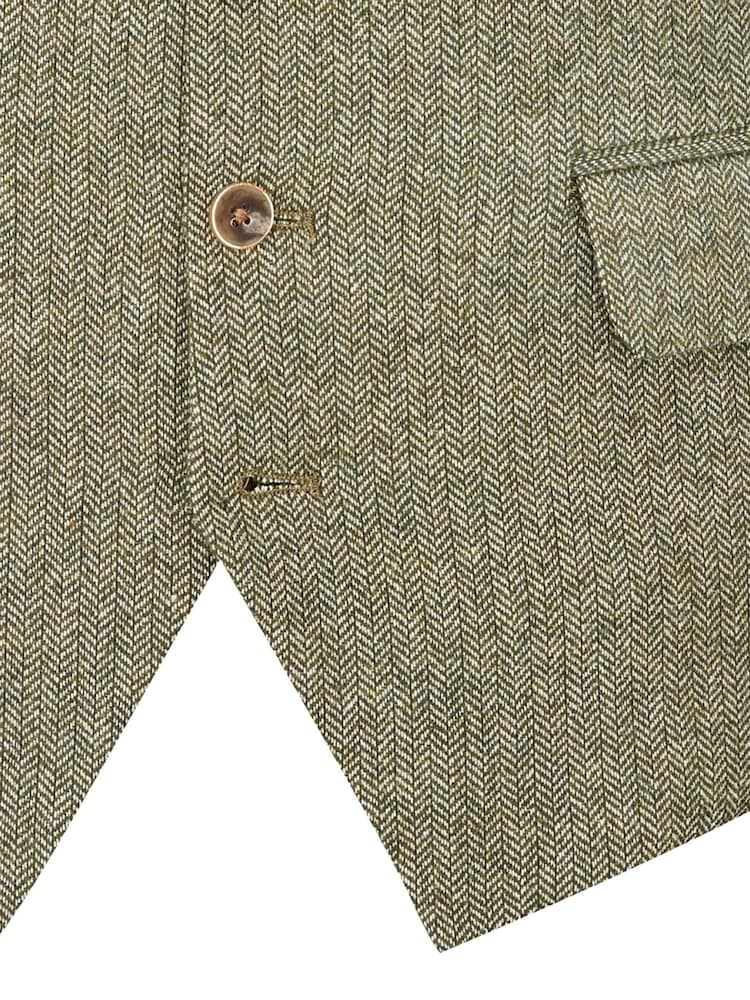 Skopes Green Jude Tweed Tailored Fit Suit Waistcoat - Image 4 of 4