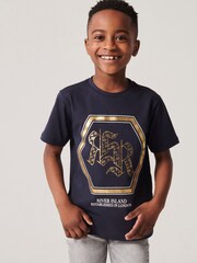 River Island Blue Boys Monogram RR T-Shirt - Image 1 of 4