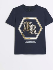 River Island Blue Boys Monogram RR T-Shirt - Image 2 of 4