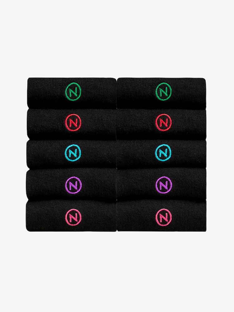 Rainbow 10 Pack Embroidered Lasting Fresh Socks - Image 1 of 9