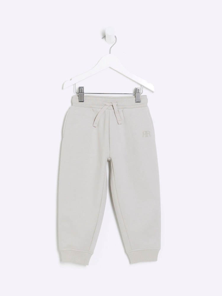River Island Stone Grey Mini Boys Essentials 100% Cotton Joggers - Image 1 of 4