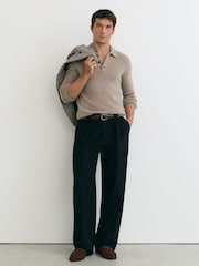 Reiss Taupe Melange Daunton 100% Cashmere Half-Button Polo Jumper - Image 1 of 6