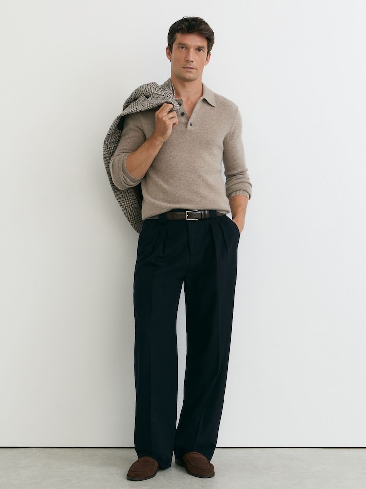 Reiss Taupe Melange Daunton 100% Cashmere Half-Button Polo Jumper - Image 1 of 6 Reiss Taupe Melange Daunton 100% Cashmere Half-Button Polo Jumper - Image 1 of 6