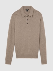 Reiss Taupe Melange Daunton 100% Cashmere Half-Button Polo Jumper - Image 2 of 6