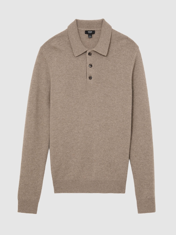 Reiss Taupe Melange Daunton 100% Cashmere Half-Button Polo Jumper - Image 2 of 6 Reiss Taupe Melange Daunton 100% Cashmere Half-Button Polo Jumper - Image 2 of 6