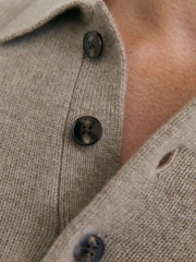 Reiss Taupe Melange Daunton 100% Cashmere Half-Button Polo Jumper - Image 3 of 6