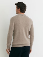 Reiss Taupe Melange Daunton 100% Cashmere Half-Button Polo Jumper - Image 5 of 6