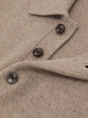 Reiss Taupe Melange Daunton 100% Cashmere Half-Button Polo Jumper - Image 6 of 6