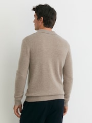 Taupe Melange - Reiss Daunton 100% Cashmere Half-Button Polo Shirt - Imaginea 7 din 8