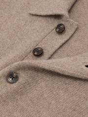 Taupe Melange - Reiss Daunton 100% Cashmere Half-Button Polo Shirt - Imaginea 8 din 8