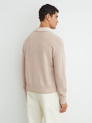 Reiss Oatmeal Corey Wool V-Neck Contrast-Collar Jumper - Image 5 of 6