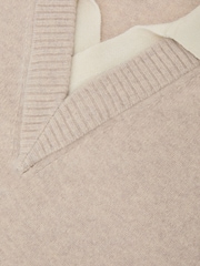 Reiss Oatmeal Corey Wool V-Neck Contrast-Collar Jumper - Image 6 of 6