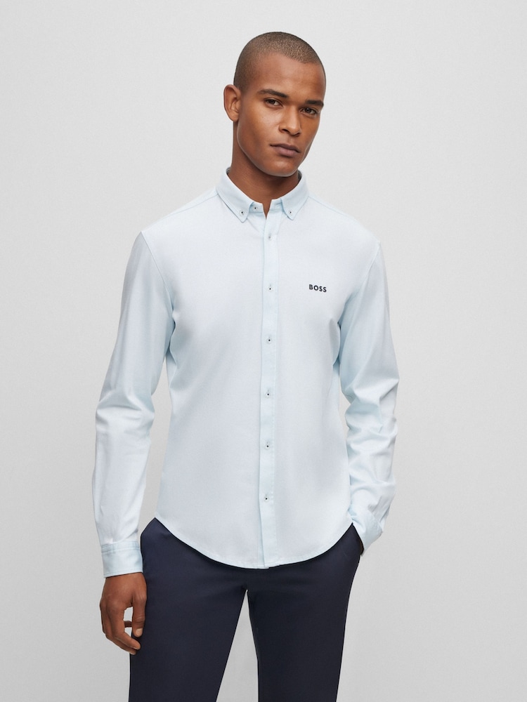 BOSS Pale Blue Biado Button Down Collar Long Sleeve Shirt - Image 1 of 6 BOSS Pale Blue Biado Button Down Collar Long Sleeve Shirt - Image 1 of 6