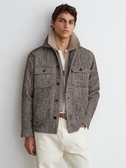 Reiss Dark Brown Clifton Wool-Blend Brushed Twill Overshirt - Image 1 of 8