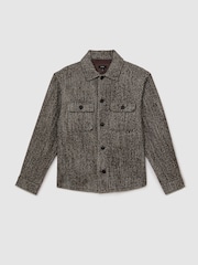 Reiss Dark Brown Clifton Wool-Blend Brushed Twill Overshirt - Image 2 of 8