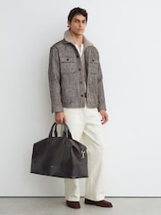 Reiss Dark Brown Clifton Wool-Blend Brushed Twill Overshirt - Image 3 of 8