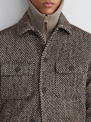 Reiss Dark Brown Clifton Wool-Blend Brushed Twill Overshirt - Image 4 of 8