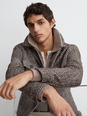 Reiss Dark Brown Clifton Wool-Blend Brushed Twill Overshirt - Image 5 of 8