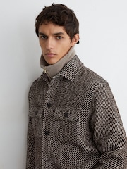 Reiss Dark Brown Clifton Wool-Blend Brushed Twill Overshirt - Image 7 of 8