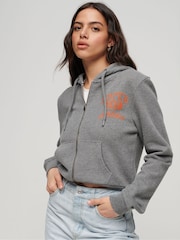Superdry Grey 100% Cotton Athletic Essential Crop Zip Hoodie - Image 1 of 3