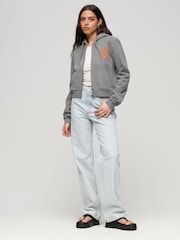 Superdry Grey 100% Cotton Athletic Essential Crop Zip Hoodie - Image 2 of 3