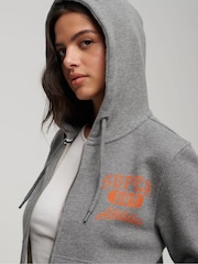 Superdry Grey 100% Cotton Athletic Essential Crop Zip Hoodie - Image 3 of 3