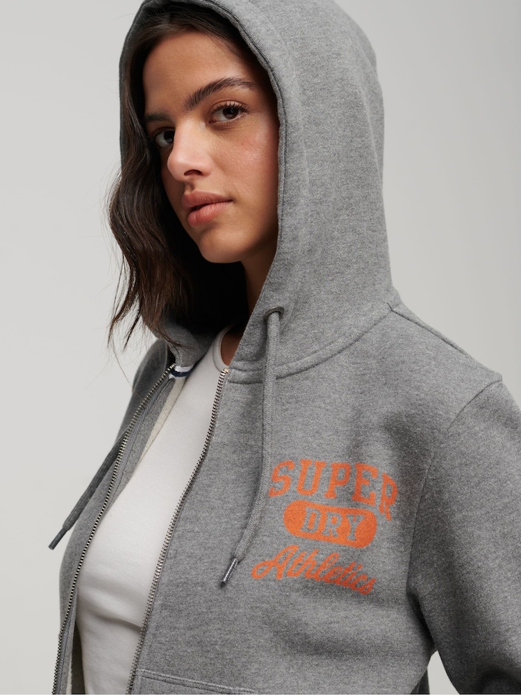Superdry Grey 100% Cotton Athletic Essential Crop Zip Hoodie - Image 3 of 3