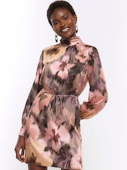River Island Pink Gather Shift Dress - Image 1 of 4