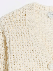 River Island Cream Girls Ecru Crochet 100% Cotton Crop Cardigan - Image 2 of 3