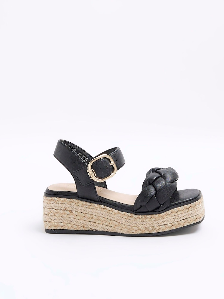 River Island Black Girls  Woven Plait Wedges - Image 1 of 4
