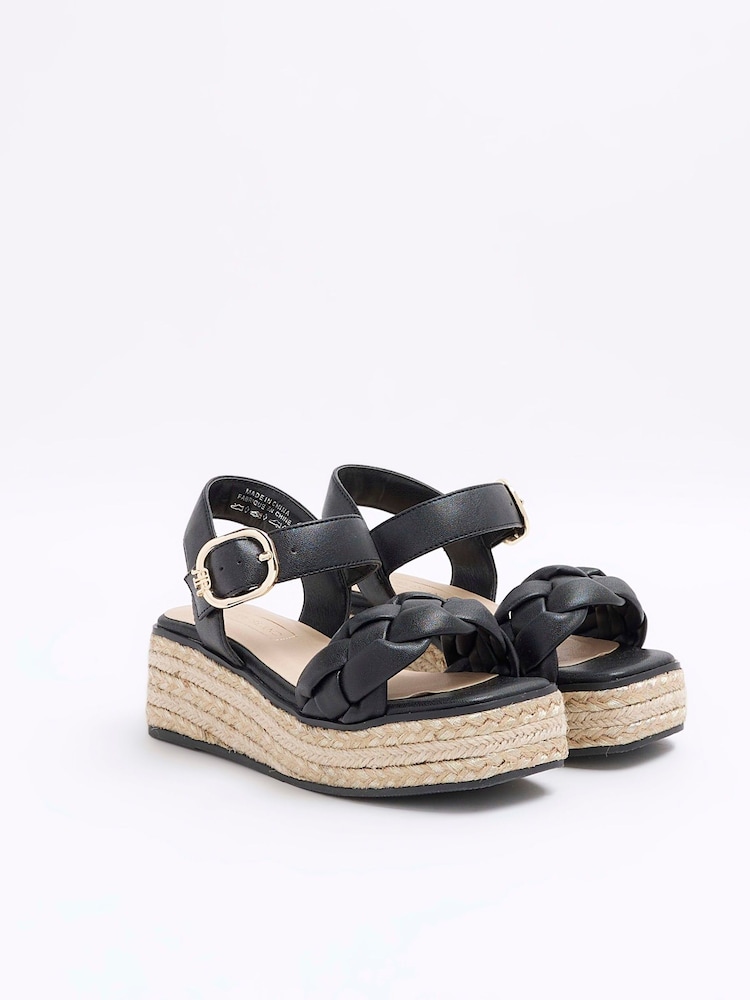 River Island Black Girls  Woven Plait Wedges - Image 2 of 4