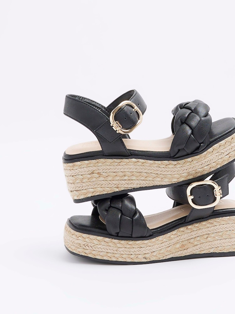 River Island Black Girls  Woven Plait Wedges - Image 4 of 4