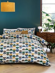 2 Pack Blue/Green Retro Circle Reversible Duvet Cover and Pillowcase Set - Image 2 of 8