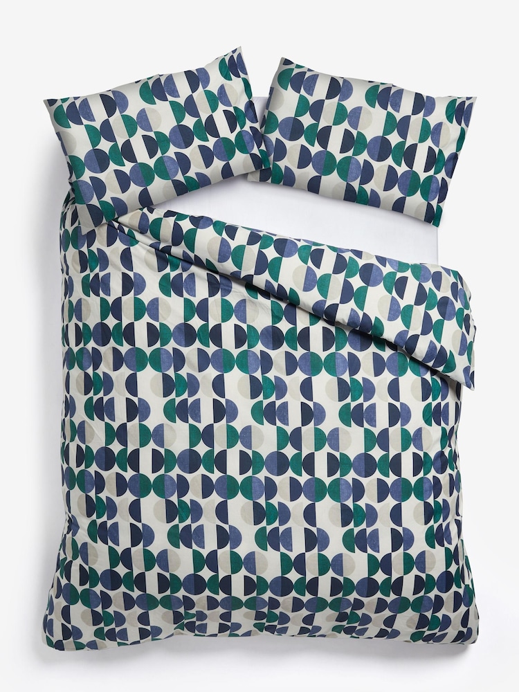 2 Pack Blue/Green Retro Circle Reversible Duvet Cover and Pillowcase Set - Image 7 of 8